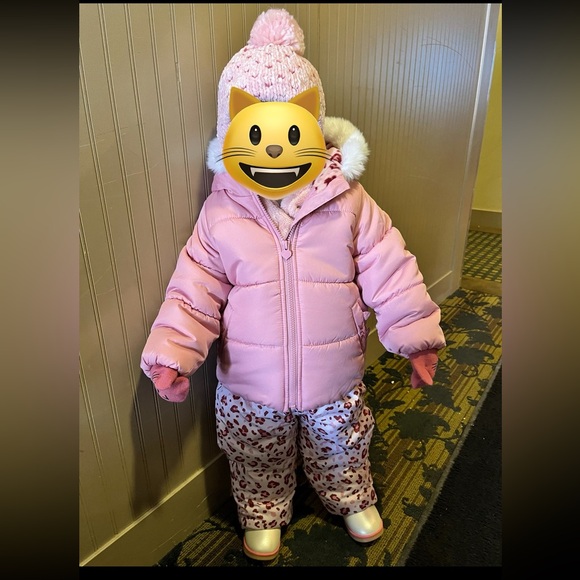 Carter’s Toddler Girls 3T Pink Cat Snow/Ski Suit 2-Piece Jacket/Bib Combo w Hat! - Picture 11 of 11